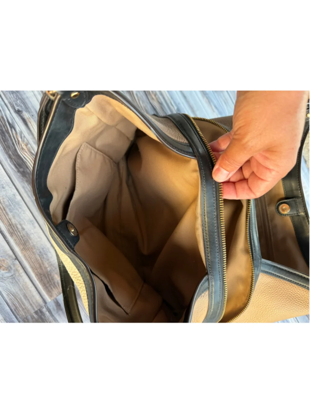 Coach Kristy Shoulder Bag In Colorblock Chalk black tan pebbled leather